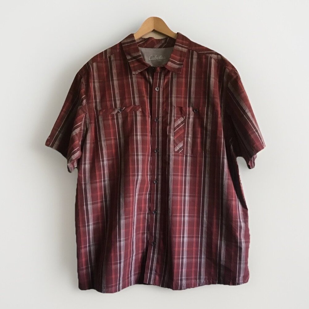 Cabela's Button Up Plaid Shirt Men’s Size 2X Short Sleeve Collared Casual Cotton